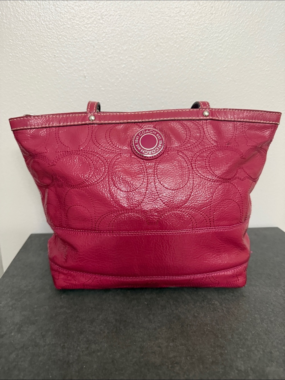 Coach Fuchsia Signature Embossed Leather Tote